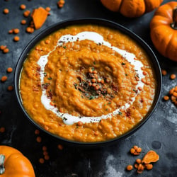 RED LENTIL PUMPKIN DAHL ON DARK CONCRETE IMAGE DARK